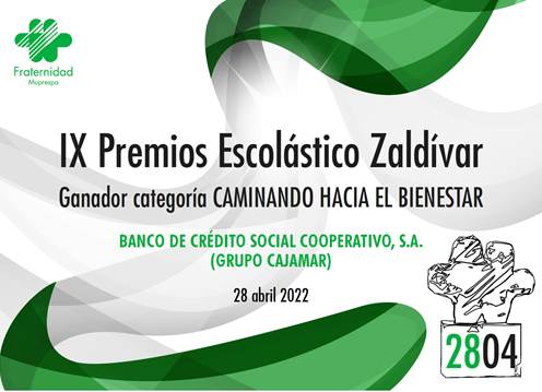Grupo Cooperativo Cajamar ganador del primer premio en la categoría “Caminando hacia el Bienestar” en los IX Premios Escolástico Zaldívar