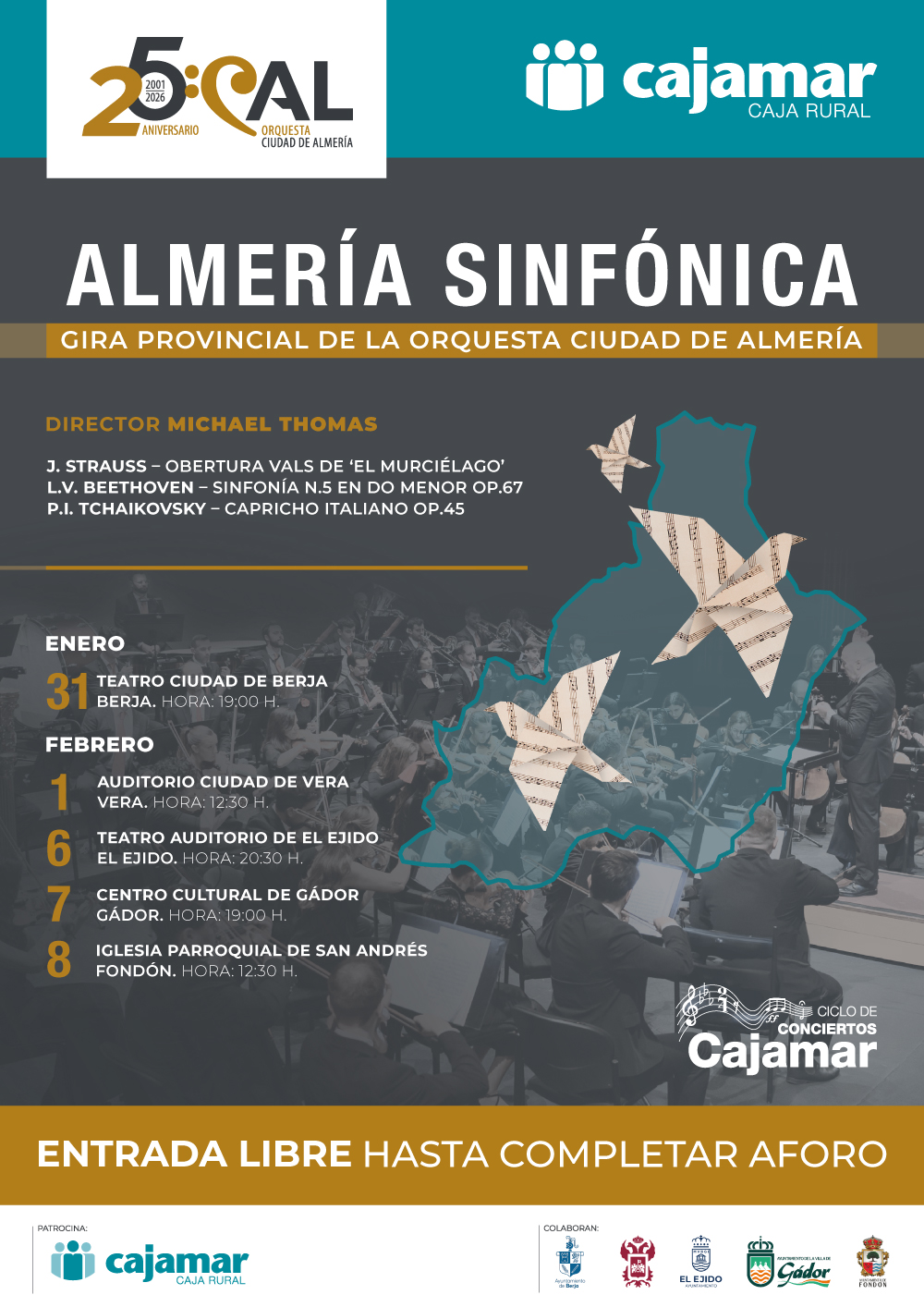 Cajamar impulsará la celebración del 25º aniversario de la OCAL con la gira ‘Almería Sinfónica’ por la provincia